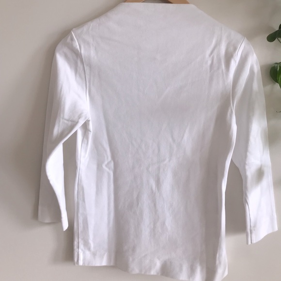 Kate Spade Saturday | white 3/4 sleeve slit neck tee - Picture 5 of 7